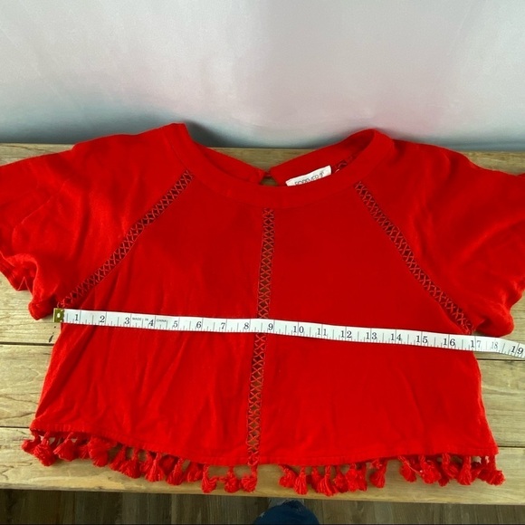 Forever 21 red open back cropped top with tassels, M - Picture 5 of 6
